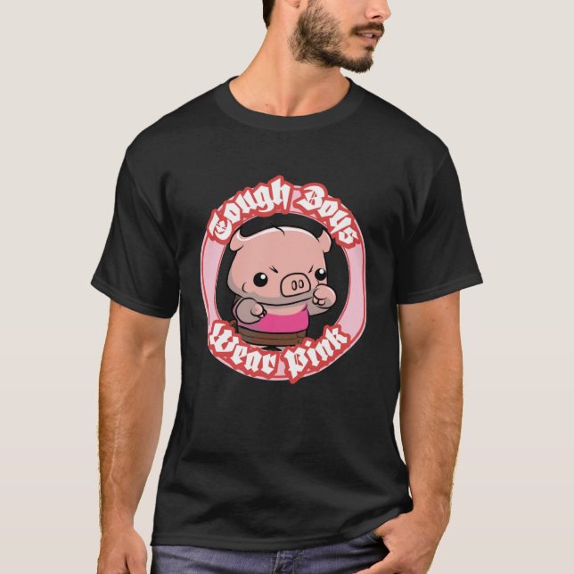 Cute Tough Fighter Pig Tough Boys Wear Pink T Shirt (Framsida)