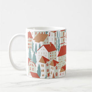 Cute Town Houses: Sömlös illustration Kaffemugg