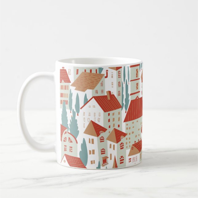 Cute Town Houses: Sömlös illustration Kaffemugg (Vänster)
