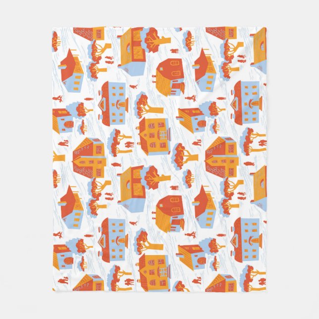 Cute Town Houses: Vintage Doodle Fleecefilt (Framsidan)