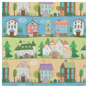 Cute Town Streets Fabric Tyg