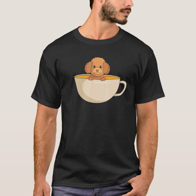Cute Toy Poodle In a Coffee Cup Coffee Fan Dog T Shirt (Framsida)