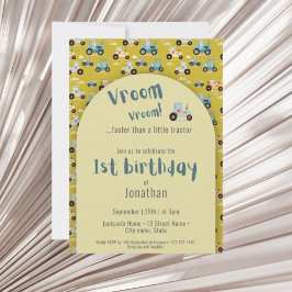 Cute Tractor-lantbrukare 1:a födelsedagsinbjudan Inbjudningar