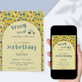 Cute Tractor-lantbrukare 3-årsdag - inbjudan till