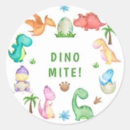 Cute Träd Dinosaur-Födelsedagsfesten Runt Klistermärke