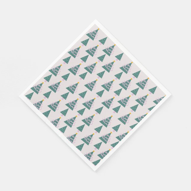 Cute Träd Doodles Rosa Grönt Pappersservett (Hörn)