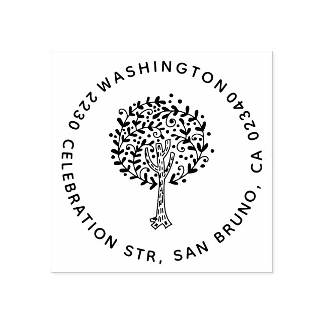 Cute Träd Family Namn Round-Returadress Stämpel (Tryck)