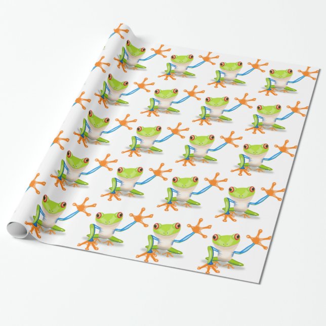 Cute Träd Frog Presentpapper (Utrullad)