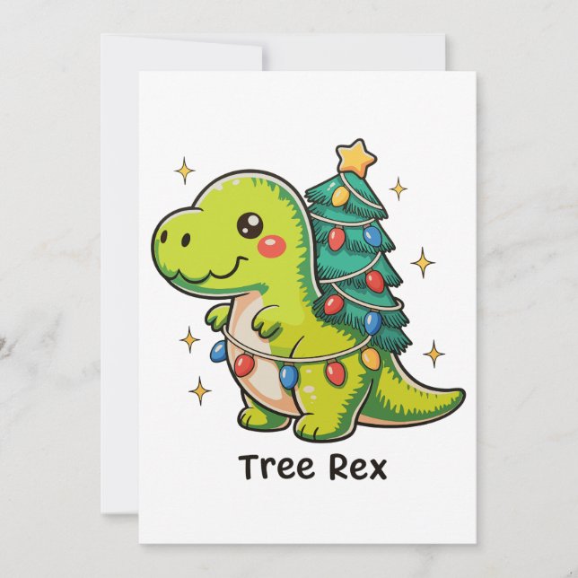 Cute Träd Rex jul Dinosaur t Rex Julafton Ljus Julkort (Framsida)