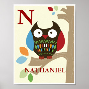 Cute Träd Toppar Uggla Nursery Print Poster