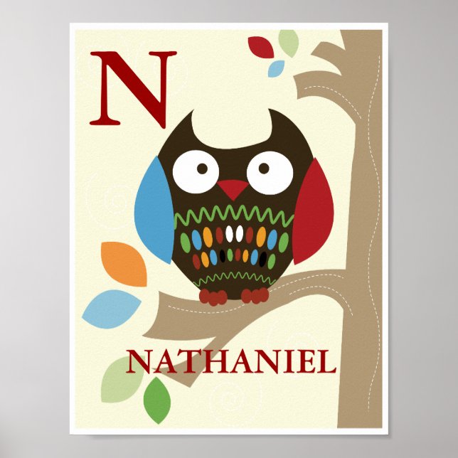Cute Träd Toppar Uggla Nursery Print Poster (Framsidan)