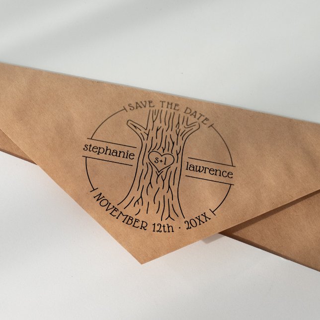 Cute Träd Trunk Initialer | Spara datumet Bröllop Självfärgande Stämpel (Skapare uppladdad)