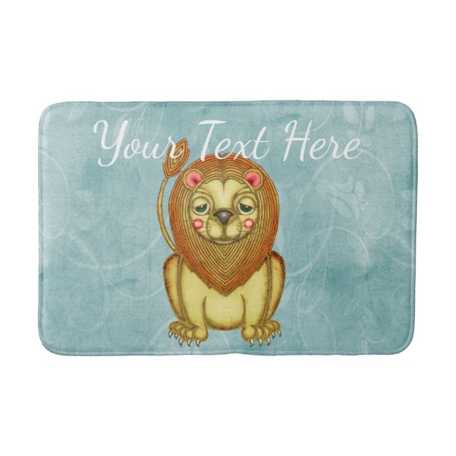 Cute Tranquile Lejon på Blue Badrumsmatta (Framsidan)