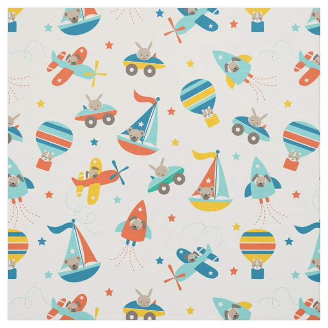 Cute Transport Baby Nursery Fabric Tyg (Provkarta)