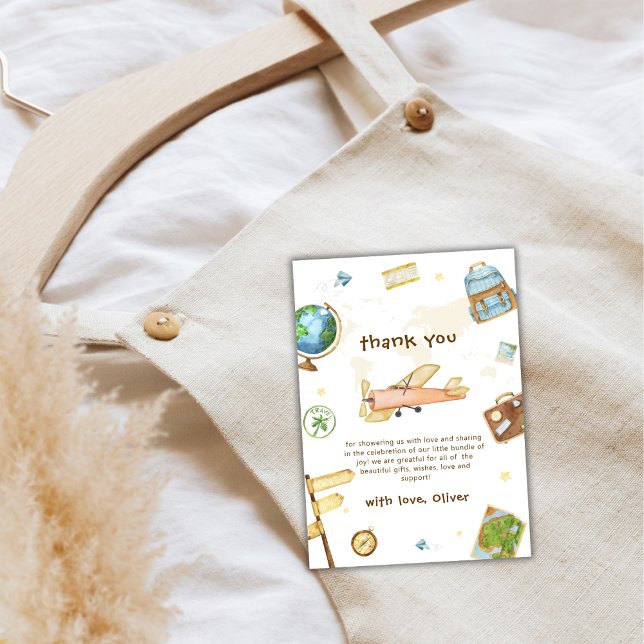 Cute Travel Around The World Airplane Baby Shower  Tack Kort (Cute Travel Around The World Airplane Baby Shower Thank You Card)