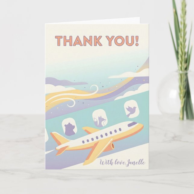 Cute Travel Lover Thank You Airplane Rainbow Sky Kort (Framsida)