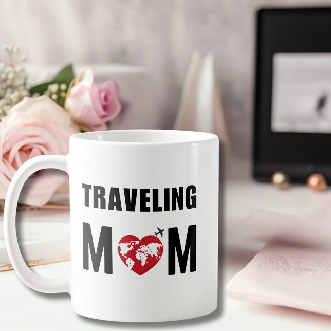 Cute Traveling Mamma, världskarta och flygplan,Rol Kaffemugg (Skapare uppladdad)