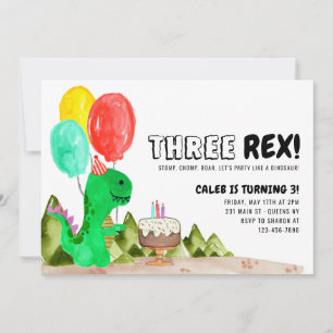 Cute TRE Rex Balloon Cake Dinosaur 3:e födelsedage Inbjudningar
