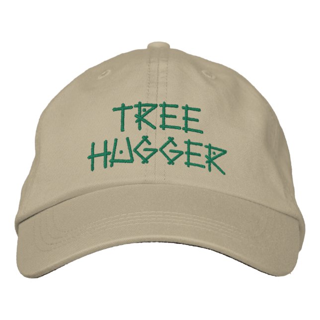 Cute Tree hugger Quote Grönt Khaki Broderad Keps (Framsida)