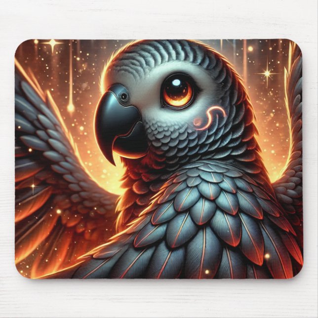 Cute Trendig African Grått Parrot | Anime Mousepad Musmatta (Framsidan)