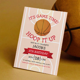 Cute Trendig Basketball Court och Ribbon Birthday Inbjudningar