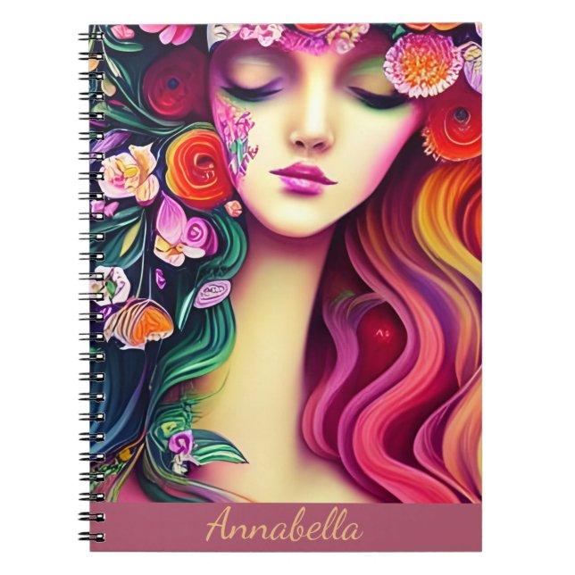 Cute Trendig Boho Gypsy Blommigt Angel Art Anteckningsbok (Framsidan)