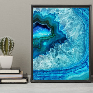 Cute Trendig Bright Blue Turcos Crystal Geode Poster