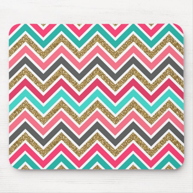 Cute trendig chevron faux glitter zigzag mönster musmatta (Framsidan)