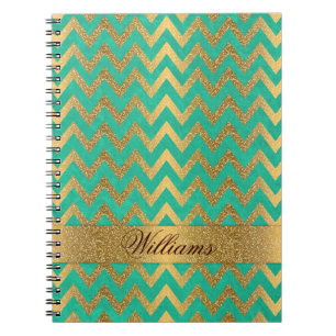 Cute trendig chevron zigzag faux guld glitter anteckningsbok med spiral