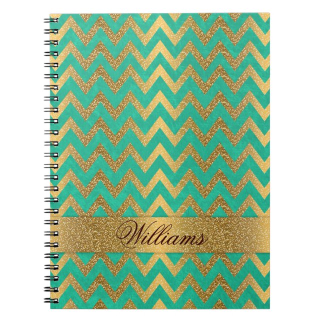 Cute trendig chevron zigzag faux guld glitter anteckningsbok med spiral (Framsidan)