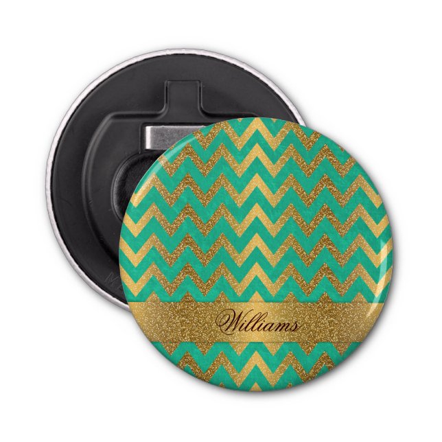 Cute trendig chevron zigzag faux guld glitter flasköppnare (Framsidan)