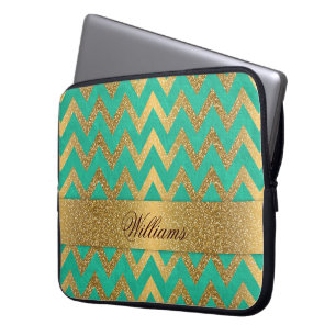 Cute trendig chevron zigzag faux guld glitter laptop fodral