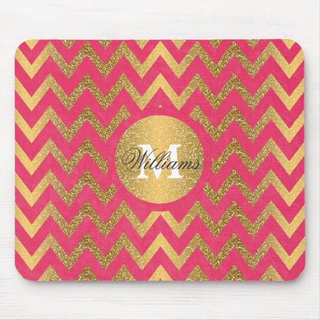 Cute trendig chevron zigzag faux guld glitter musmatta (Framsidan)