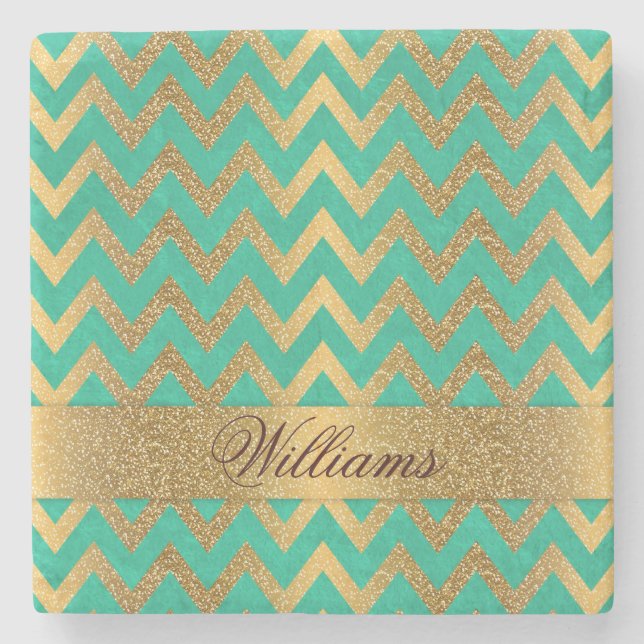 Cute trendig chevron zigzag faux guld glitter stenunderlägg (Framsidan)