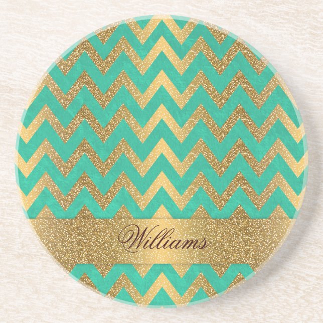 Cute trendig chevron zigzag faux guld glitter underlägg (Framsidan)