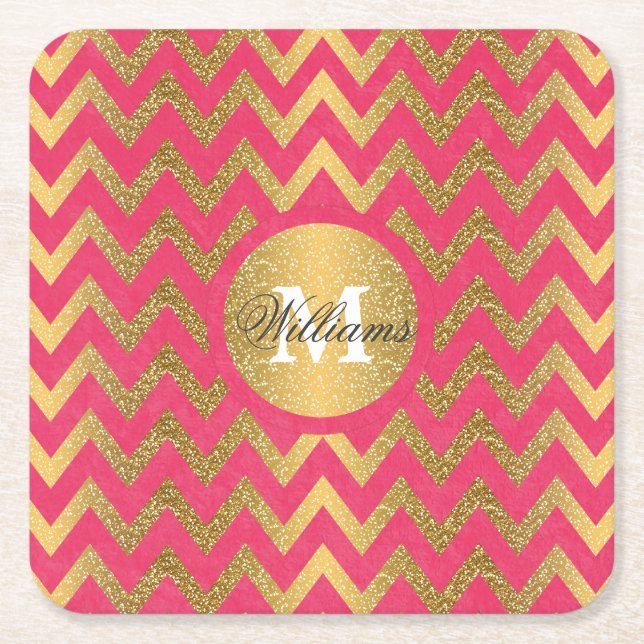 Cute trendig chevron zigzag faux guld glitter underlägg papper kvadrat (Framsidan)