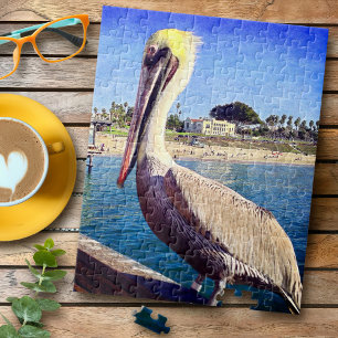 Cute Trendig Coastal Beach Pier Pelican Bird Photo Pussel