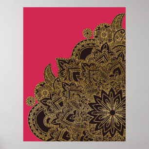 Cute trendig faux guld glitter henna poster