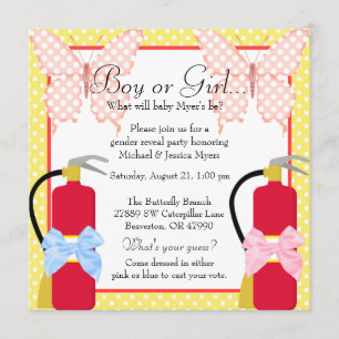 Cute Trendig Fire Fighter & Butterfly Gender Revea Inbjudningar