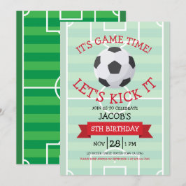 Cute Trendig Fotboll Fält & Ribbon Birthday Inbjudningar