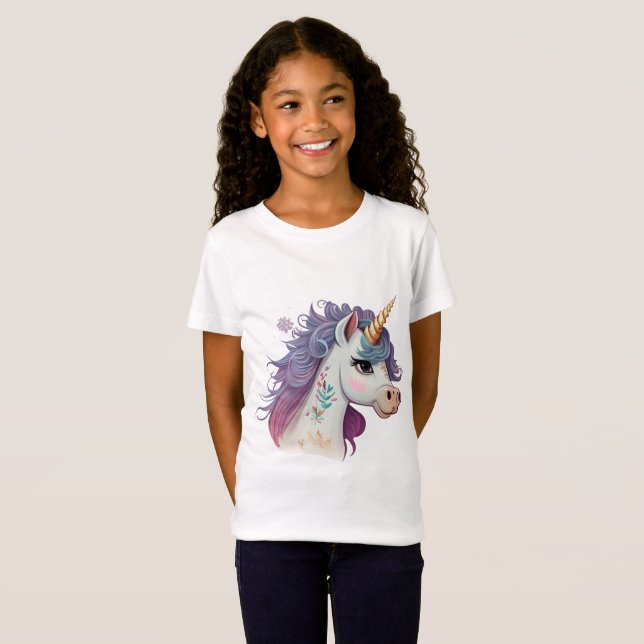 Cute Trendig Girls Elegant Lila Magic Unicorn T Shirt (Hel framsida)