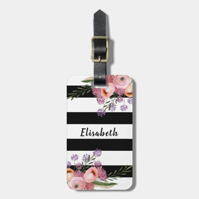 Cute Trendig girly boho blommigt rand personlig Bagagebricka (Vertikal Framsida)