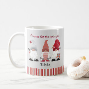 Cute Trendig Gnome för Helgdagar Rosa Red Grått Kaffemugg