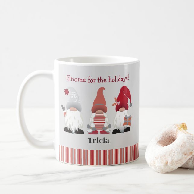 Cute Trendig Gnome för Helgdagar Rosa Red Grått Kaffemugg (Med munk)