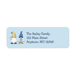 Cute Trendig Gnomes Blue White Guld-etikett Returadress Etikett