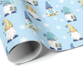Cute Trendig Gnomes Winter Guld Blue Presentpapper