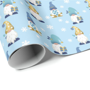 Cute Trendig Gnomes Winter Guld Blue Presentpapper