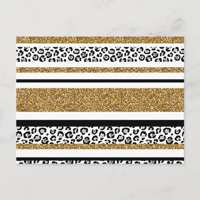 Cute trendig guld faux glitter leopard rand vykort (Framsida)