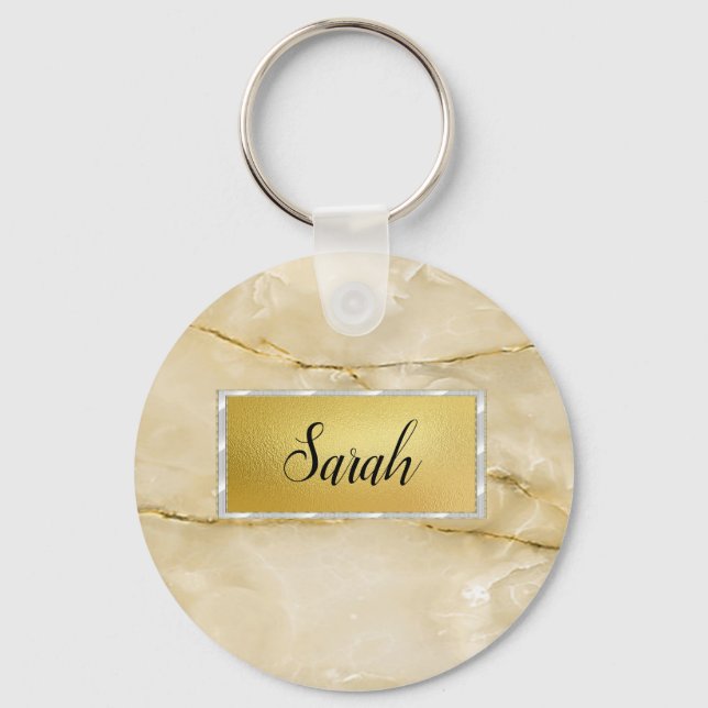 Cute Trendig Guld Marble Nyckelring (Framsida)