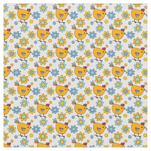 Cute trendig modern färglös kyckling och blomma tyg (Närbild)